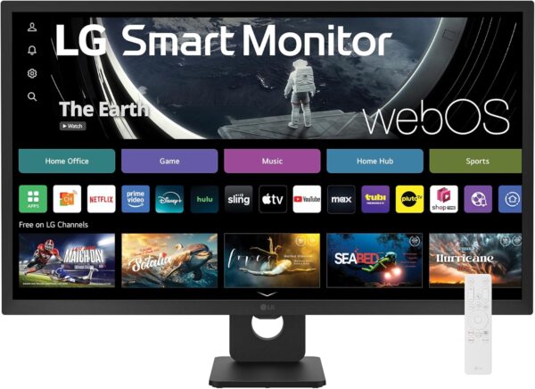LG 32SR50F-B Smart Monitor 32-Inch FHD (1920x1080) IPS Display, webOS 23, HDR 10, x2 Built-in Speakers, AirPlay 2, Screen Share, Bluetooth, ThinQ App, Remote Control, Black