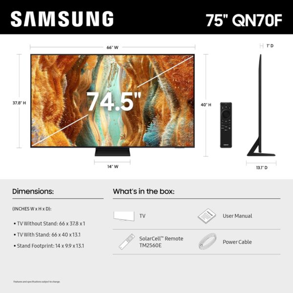 Samsung 75-Inch Class Neo QLED QN70F 4K Mini LED Smart TV (2025 Model) NQ4 AI Gen2 Processor, Quantum Matrix Technology Slim, Motion Xcelerator 144Hz, Samsung Vision AI, Alexa Built-in - Image 2