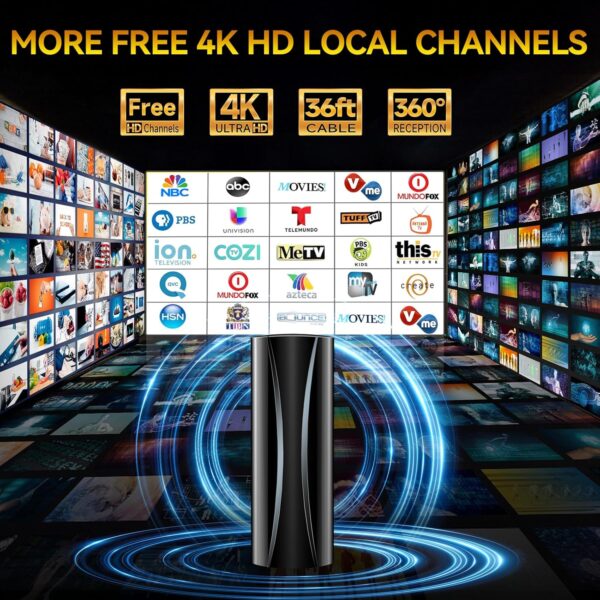 2800+ Miles Range TV Antenna,2025 Strongest Digital TV Antenna Indoor Outdoor with Amplifier Signal Booster, HD Antenna for Local Channels for Smart Tv and Old TVs-38ft Coax Cable-Support 8K 4K 1080p - Image 4