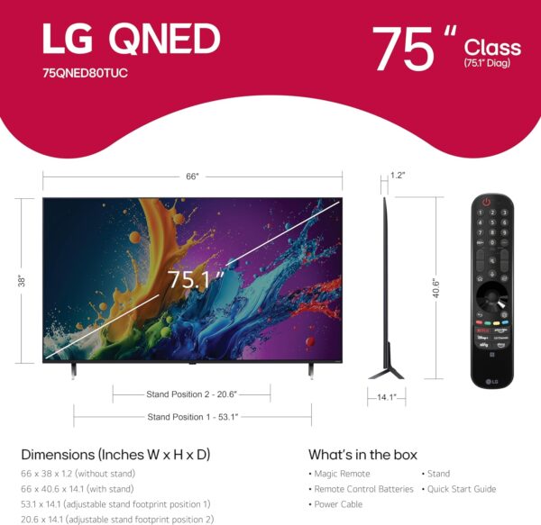 LG 75-Inch Class QNED80T Series LED Smart TV 4K Processor Flat Screen with Magic Remote AI-Powered with Alexa Built-in (75QNED80TUC, 2024) - Image 2