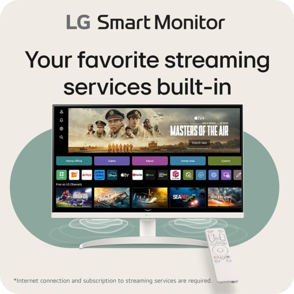 LG 27SR75U-W 27 inch 4K UHD (3840x2160) IPS HDR10 USB Type-C 65W PD Smart Monitor webOS 23 AirPlay Screen Share Bluetooth ThinQ App Built-in Speaker HDMI White - Image 2