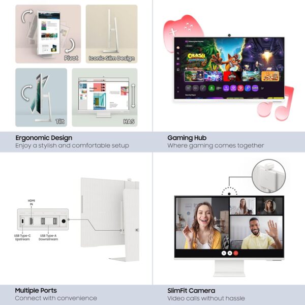 SAMSUNG 32” Smart Monitor M8 (M80F) 4K UHD Display, Samsung Vision AI, Smart TV Apps, Gaming Hub, USB-C, HDMI and USB-A, White, LS32FM803UNXZA, 2025 - Image 9