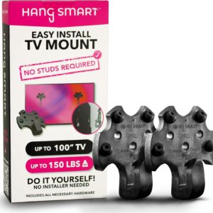 HangSmart TV® Wall Mount NO Stud – Original & Patented Easy Install, DIY for 19-100″ TVs, Holds Up to 150LBS, Fits Most LED LCD Flat Screens & Monitors, Includes Hardware