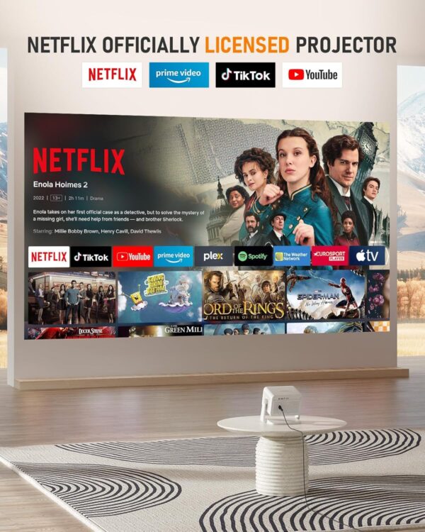 【Netflix Licensed & Auto focus Projector】VISSPL Smart Projector with WiFi and Bluetooth, Auto Focus & Keystone Protable Mini Projector with Stand, Native 1080P Netflix Home Theater Projector - Image 3