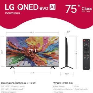 LG 75-Inch Class QNED evo AI QNED92A Series Mini LED 4K Smart TV w/Dolby Atmos, Dolby Vision, HDR10, AI Super Upscaling 4K, Filmmaker Mode, Wow Orchestra, Alexa Built-in (75QNED92AUA, 2025)